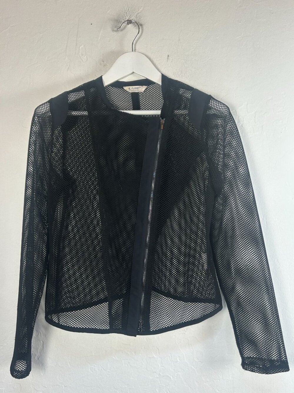 Mc Planet By Innate Black Sheer Mesh Asymmetric Zip Jacket Size 2 Lightweight